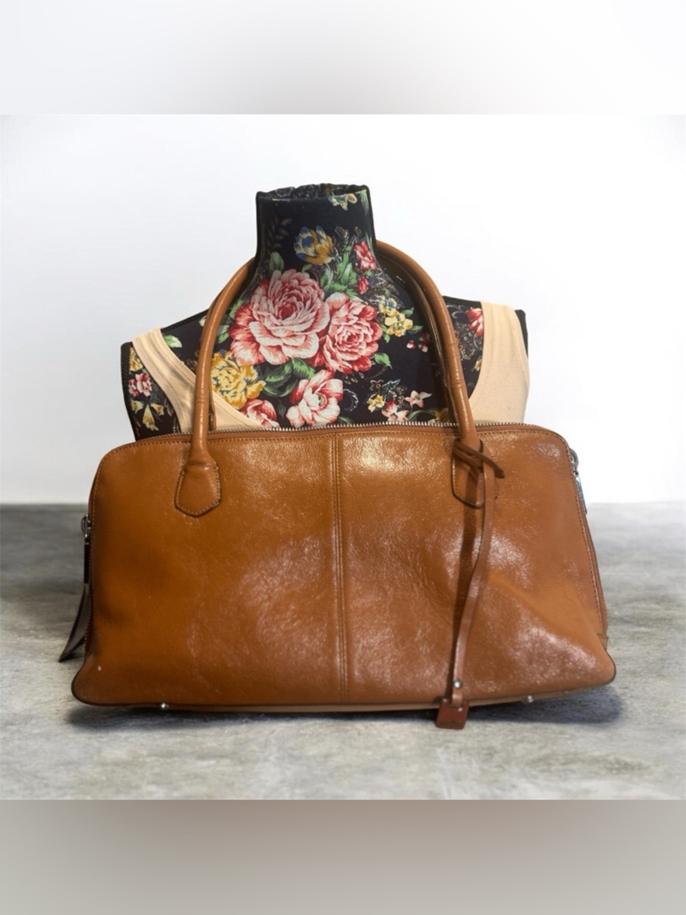 Vintage HOBO International Tan Leather Satchel Bag East-West 14x7x3